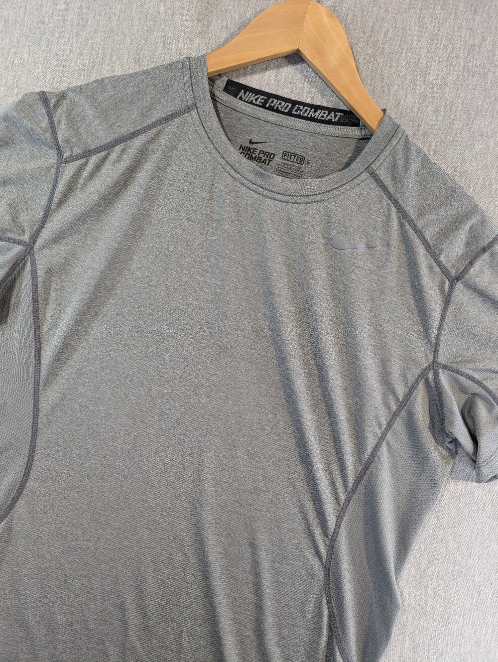 Nike Pro Combat Compression T-Shirt Men's Large Dri-Fit Fitted Grey Breathable